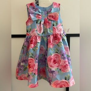 Pink floral blue dress for toddlers size 2T, girl